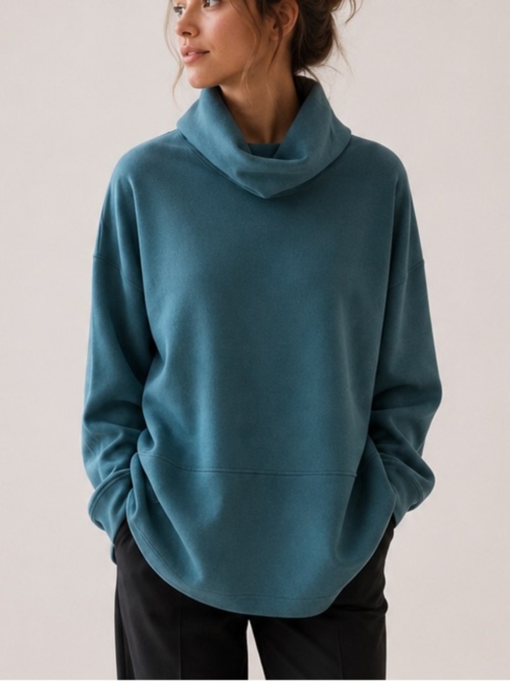 Spanx AirEssentials Dark Petrol Oversized Soft Turtleneck Pullover Sweatshirt